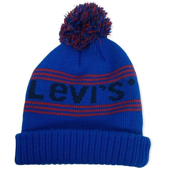 NWT Levis Blue Ribbed Knit Pom Pom Winter Hat Toque‎ Beanie New w Tags Nordstrom - Picture 1 of 10